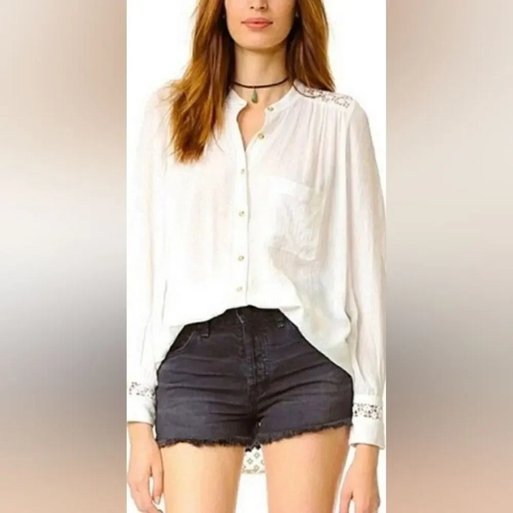 Free People The Best White Crochet Blouse Size M
